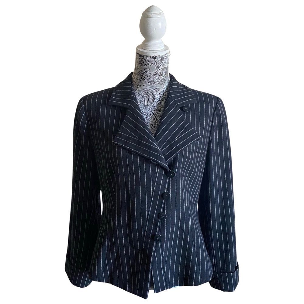 Vintage Y2K Armani Collezioni Pinstripe Wool Blend Blazer Black